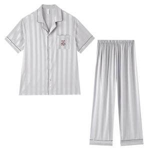 BE | Summer Breathable Mens Sleepwear Set Short Sleeve Silk