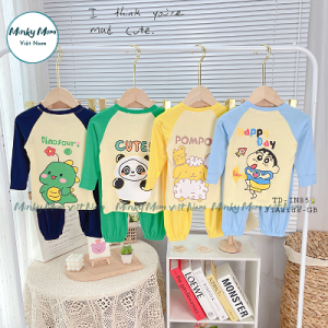 Bộ Quần Áo Trẻ Em Dài Tay Minky Mom Vải Thun Lạnh Thiết Kế Thân Áo In Hình Động Vật Quần Bo Gấu Cho Bé 0-8 Tuổi TD-IN85