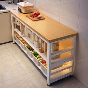 Kitchen Multi-Function Stand Long Narrow Edge Cutting Table Microwave Oven Utensils Storage Rack Floor Mounted Workbench