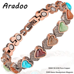 ARADOO Heart-shaped Pure Copper Bracelet for Women Magnetic Wristband Jewelry Gifts