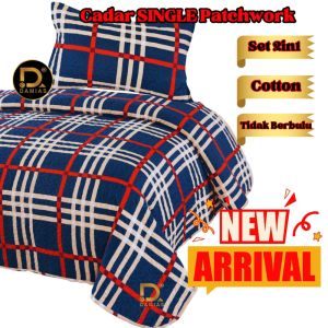 Cadar Corak Modern Fahim Single Bujang Patchwork Set 2 in 1 Alas Tilam Cotton Anti Kedut Harga Lelong Anti kedut Random