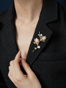 TH | Natural Hetian Jade Pearl Orchid Brooch