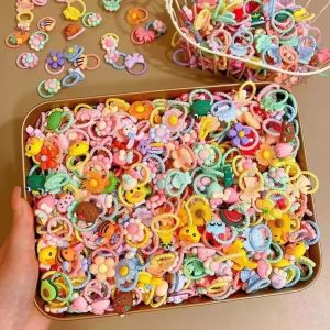 50PCS/10PCS Hair Accessories For Girl Elastic Hair Bands Cute Flowers Style Hair Ring Children Birthday Party Headdress Headwear