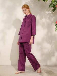 XEXZ | ชุดนอนผู้หญิง XEXZ ผ้าฝ้ายแท้คุณภาพสูง ทรงหลวมสบายๆ แขนยาว กระดุมหน้า ชุดนอนฤดูร้อน 2025 ใหม่