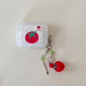 Lovely Red Tomato Polka Dot Pattern with Exquisite Pendant Wave Edge Earphone Case Suitable for AirPods 1 2 3 4 Pro Pro2 Pro3