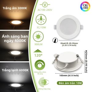 GATETOP | Bộ 10 Đèn LED Âm Trần Bộ Ấm/Trắng Lạnh 6W-24W Đèn Âm Trần Cho Phòng Khách Phòng Tắm Chiếu Sáng Tiết Kiệm Năng Lượng