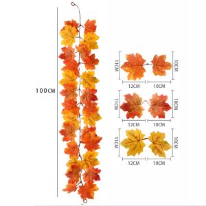2M Artificial Fall Maple Leaf Garland Fake Plant Autumn Leave Vine for Home Decor Thanksgiving Halloween Festivals Wedding Decor