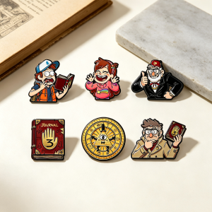 Bandai | 6Pcs Gravity Falls Cartoon Enamel Brooch Pins Set Dipper Mabel Bill Cipher Lapel Badges Metal Pins for Backpack Decoration