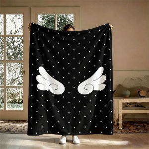BILIBILI | Angel Wings Polka Dots Flannel Blanket Perfect for Sofa Office Bed Travel Sleep Read Relax Camping Four Season Use