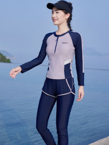 2025 New Long Sleeve Long Pants Swimsuit Womens Two Piece Summer Sunscreen Conservative Swimming Club Special plus Size Girls Meat Covering