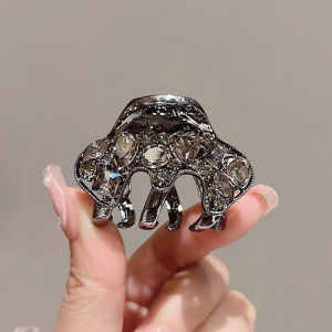 High-end Rhinestone Pumpkin Hair Claw for Womens Back of Head Half-tie Hair Grip Elegant Korean Style Fashion Hair Accessories