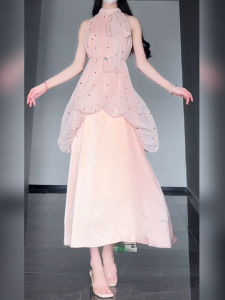 XZY Gentle Summer Long Dress Womens Shoulder Bared Fairy Skirt Neck Hanging plus Size MM Pure Desire Korean Style Straight Cut