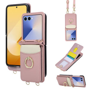 szhaiyu | Crossbody Leather Wallet Card Slot Phone Case for Samsung Galaxy Z Flip 7 6 5 4 3 Flip7 FE Lanyard Ring Holder Protection Cover