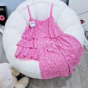 Đồ Bộ Ngắn Phối Tầng Vải Lụa Hàn Mềm Mại Freesize Dưới 75kg Giao Hình Ngẫu Nhiên Tương Tự Khách Chọn Set Bộ Mặc Nhà Nữ Xinh Xắn Mát Mẻ