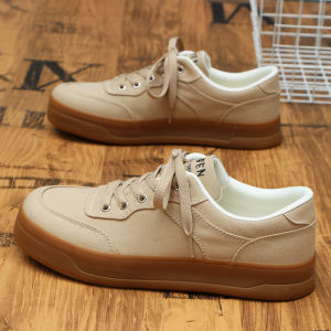 Mens Casual Canvas Shoes Breathable Khaki Retro Sports Sneakers Low Cut Flat Heel round Toe Rubber Outsole Daily Wear
