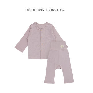 [Malang honey] Newborn Bamboo Colic-Relief Sleepwear Set Comfy Fit Baby Comfort Pajama Loungewear Long Sleeve Top & High-Waist Full Length Pants - Bamboo Soft