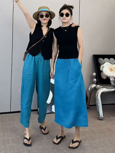 Blue Linen Loose Womens Mini Skirt High Waist A-Line Casual Style Cover Hip Cotton Linen Skirts Summer New Arrival