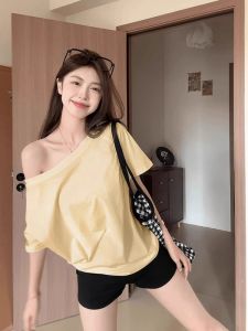 HUOLISI | Dopamine Short Sleeve One Shoulder Loose Tunic Tee