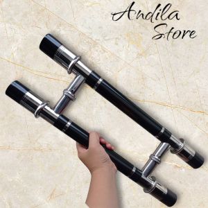 Handle pintu kaki baut tembus model barbel hitam glosy panjang 45cm dan 60cm berbahan stenlistell