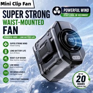 [Vodool Home Mall] Mini Clip Fan 199 Speeds Adjustable Personal Fans 4000mAh Battery with LED Digital Display for Camping Vacation Outdoor