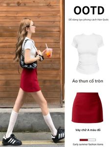 ZUKUN | Bộ Đầm Bodycon Mini A-line Đỏ kèm Áo Tay Ngắn