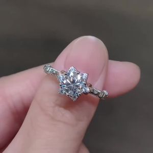 925 Sterling Silver 1-Carat Moissanite Ring Two-Tone Six-Pointed Star Wedding Band