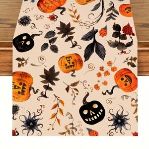 1Pc Halloween Pumpkin and Autumn Leaf Design Table Flag for Halloween PartyHome DecorRestaurant LayoutTheme PartyShop Window