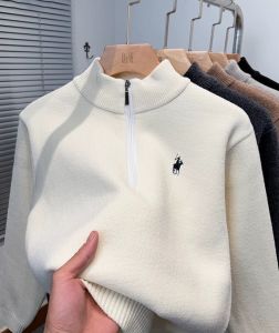 High quality velvet zipper stand up collar sweater mens winter trend designer luxury brand Paul embroidery warm knit pullover