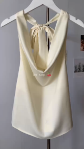 Kem/ Hồng/ Đỏ/ Đen Lụa HK dày dặn mướt mịn Có lót V1 Áo lụa cổ đổ cộc tay hở lưng gợi cảm sang xịn quyến rũ khoá kéo bên hông tiện lợi YENI TOP