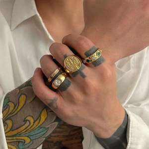 IngeSight.Z 4Pcs/Set Rhinestone Open Adjustable Rings Finger Men Punk Gold Color Geometric ​Finger Rings Jewelry Gifts 2025