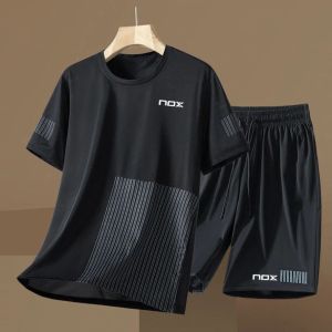 New mens letter printed round neck T-shirt shorts set outdoor fitness tennis sweatshirt round neck short sleeved T-shirt