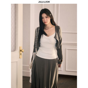 JULULOOK | Bộ Áo Cardigan Ngắn và Áo Thun Dài cho Phụ Nữ Size Lớn