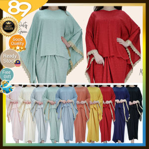 89 [Ready Stock] 2024 MILA JACQUARD KAFTAN SET Korean Sheen Jacquard With Gold Lace Trim On Sleeves 12228 Material Baru! Berat Soft Sejuk & Enhanced Slimming Effect
