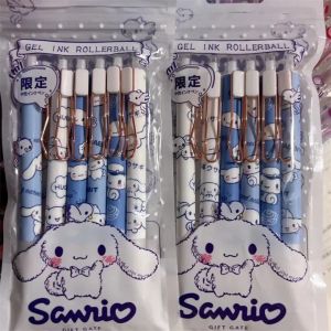 6PCS Kawaii Cartoon Blue Cinnamorol Lins Wind Press Pen Cute Big-eared Dog Gel Pen High Color Value Metal Hook Sanrio Pen