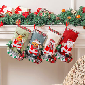 Linen Christmas Stocking Fence Christmas Gift Bag Christmas Tree Ornament Candy Bag Ornament