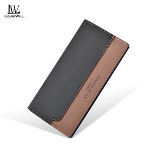 LouisWill wallets for men Wallet Men Wallets Fashion Long Wallet PU Leather Long Wallet Business Wallets Mens Anti-theft Soft Wallet Splicing Two Fold Ultra-thin Long Wallet Travel Purses Coin Pouch ID Credit Cards Holders leather wallet for men