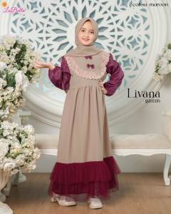 GAMIS ANAK PESTA PRINCESS LIVANA LABELLA 5-12 TAHUN CANTIK MEWAH UNGU HIJAU PEACH BIRU HITAM