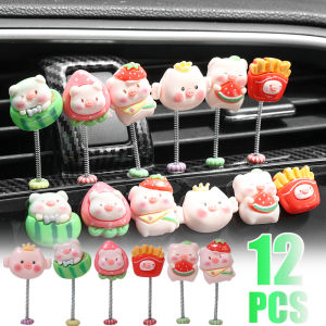 12PCS Cute Watermelon Pig Car Ornament Center Console Screen Navigation DIY Resin Electric Jewelry Auto Craft Decoration Accessories