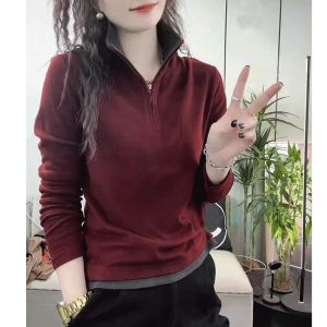 Maillard Stand Collar Bottoming 2023 Fall and Winter New Arrival Warm Long Sleeves K-style Easiest for Match Show Fashion Zipper Western Style Top