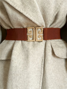 Versatile Wide Canvas Belt Elastic Weave Waist Seal Womens Dress Accessory Youth And Middle-aged Single Circle Alloy Buckle