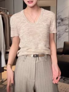 GEBOFU | U-neck Knit Top Women Short Sleeve