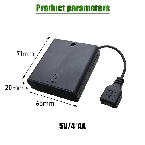 Tempat Baterai AA Hitam 4 Slot Kotak Baterai dengan Penutup Sakelar ON/Off dan Soket USB Female Tempat Baterai Baterai
