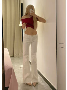 กางเกงยีนส์ขาบานเอวต่ำทรงหลวมสำหรับผู้หญิง กางเกงขายาวทรงขาบานสไตล์อเมริกัน กางเกงยีนส์ทรงหลวมขาบานสำหรับผู้หญิง