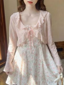 Pink Lace Trimmed Sun Protection Cardigan Womens Summer New Style with Sling Dress Outer Shawl Cover up Short Coat