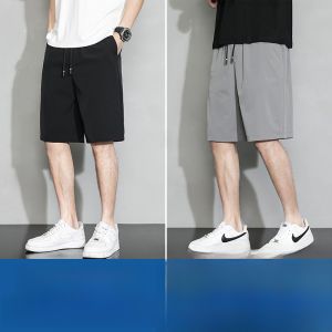 ROMON | Loose Fit Ice Silk Mens Five-Quarter Pants Summer Lightweight Straight Leg Quick Dry Drawstring Cool Feeling Shorts Casual Fashion