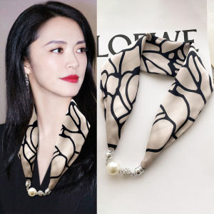 Silk Scarf Necklace Magnetic Buckle Thin Long Pendant Clavicle Protection Spring Summer Autumn Fashion Accessory for Women