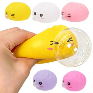 Colorful Smiley Face Dumpling Squishy Bubble-Blowing Non-Sticky Slow Rebound Funny Stress Relief Toy Baozi Shaped Stretchy Fidget Sensory Toy
