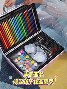 🐻DAILY2U🐻 145pcs Art Set Unicorn Design Aluminium Case Painting Pen Stationery Set Watercolor Pens Crayon Marker Pencil Drawing Paint Set