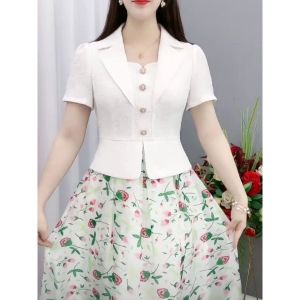 QIAOXIZI | Fake Two Pieces Slimming Printed A-Line Dress