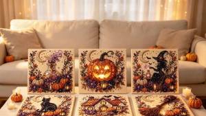 Dowmoo Halloween Pumpkin Pearl Art DIY Kit 3D Raised Texture Nano Pearlescent Wood Shiny Resin Stress Relief Holiday Decor Gift